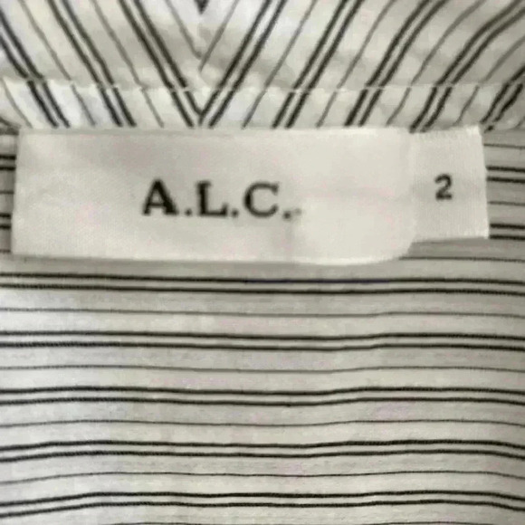 A.L.C. Silk & Cotton Blend Striped Blouse in White and Charcoal Size 2 - Picture 9 of 15